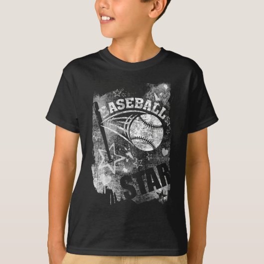 Baseball Star, Black Grunge Baseball T-Shirt (Vorderseite)