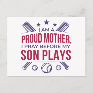 Baseball stolz Mutter ich bete, bevor mein Sohn sp Feiertagspostkarte