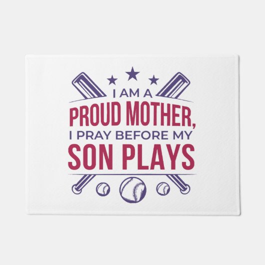 Baseball stolz Mutter ich bete, bevor mein Sohn sp Fußmatte (Vorderseite)