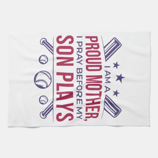 Baseball stolz Mutter ich bete, bevor mein Sohn sp Geschirrtuch (Horizontal)