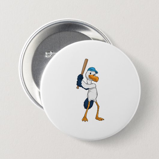 Baseball-Storch mit Baseballschläger Button (Vorne & Hinten)