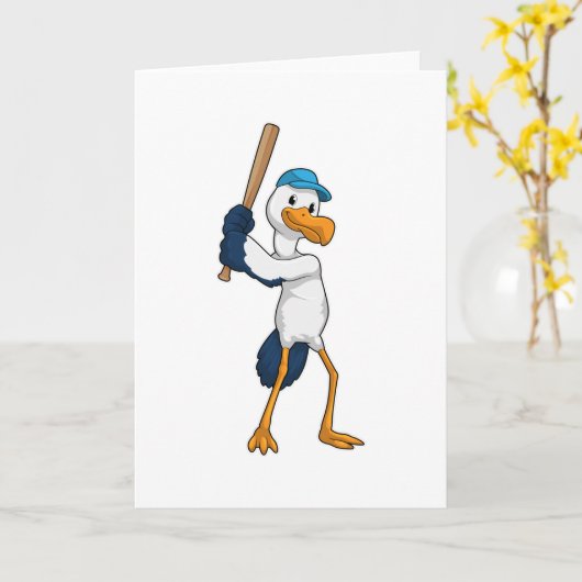 Baseball-Storch mit Baseballschläger Karte (Gelbe Blume)