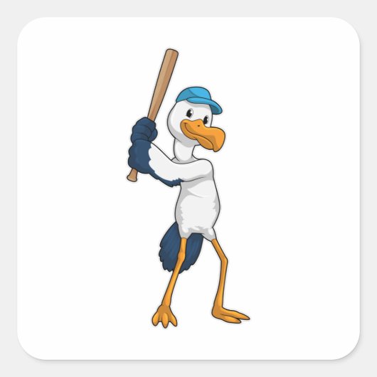 Baseball-Storch mit Baseballschläger Quadratischer Aufkleber (Vorderseite)