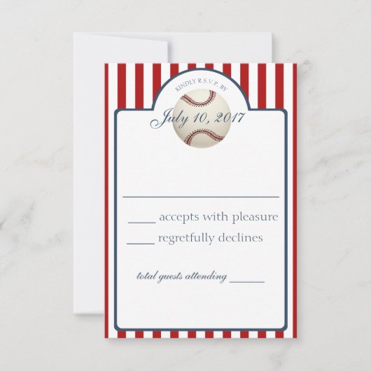 Baseball Stripes-Antwortkarte RSVP Karte (Vorderseite)