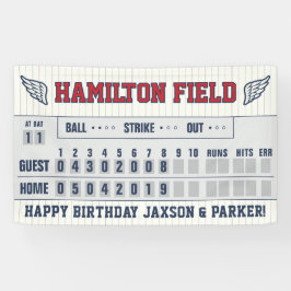Baseball Stripes Red Navy Scoreboard Geburtstag Banner