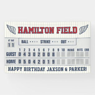 Baseball Stripes Red Navy Scoreboard Geburtstag Banner