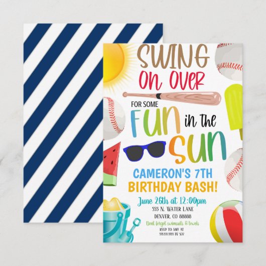 Baseball Summer Party Einladung (Vorne/Hinten)