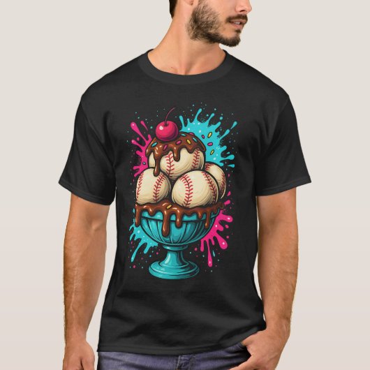 Baseball Sundae Kunst mit Schokolade und Kirsche T-Shirt (Vorderseite)