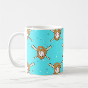 Baseball-Symbole - Nahtloses Muster auf Sky Blue Kaffeetasse
