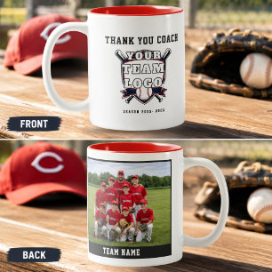 Baseball-Team-Foto-Logo Danke Trainer Zweifarbige Tasse