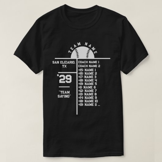 Baseball Team Roster Custom Player Names & Coach T-Shirt (Design vorne)