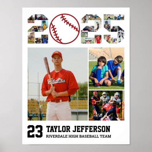 Baseball Team Senior 2025 Sportfoto Collage Poster (Vorne)