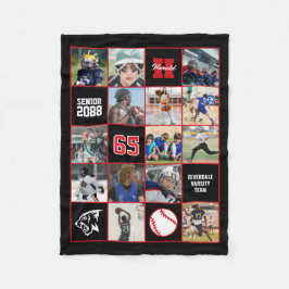 Baseball Team Senior Night Custom Photo Black Red Fleecedecke