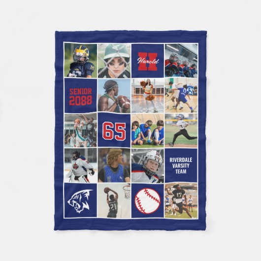 Baseball Team Senior Night Custom Photo Blue Red Fleecedecke (Vorderseite)