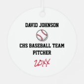 Baseball Team Spieler White Red Black Custom Fun Ornament Aus Metall (Rückseite)