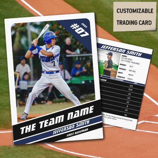 Baseball Team Trading Card Geschenk Blau Weiß Telefonnummerkarte