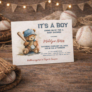 Baseball Teddy Bär Aquarell Junge Babyparty Einladungspostkarte