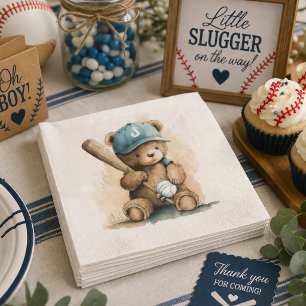 Baseball Teddy Bär Monogramm Mütze Schläger Ball B Serviette