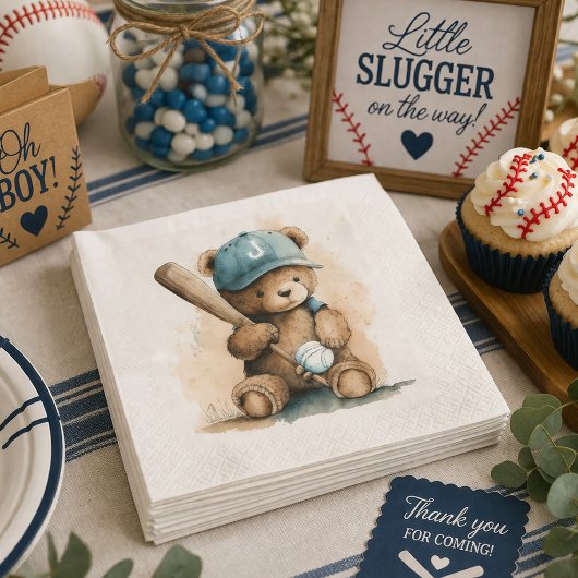 Baseball Teddy Bär Monogramm Mütze Schläger Ball B Serviette