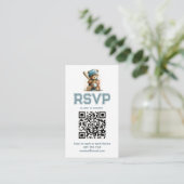Baseball Teddy Bear Baby Shower QR Code RSVP  Begleitkarte (Stehend Vorderseite)