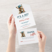 Baseball Teddy Bear Bory Baby Shower  All In One Einladung (Abreißtisch)