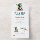 Baseball Teddy Bear Bory Baby Shower  All In One Einladung (Innen)