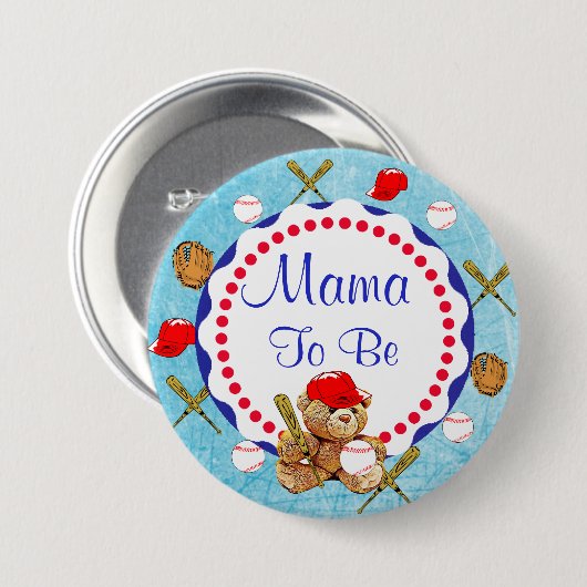 Baseball Teddy Bear Mama wird Babydusche Button (Vorne & Hinten)