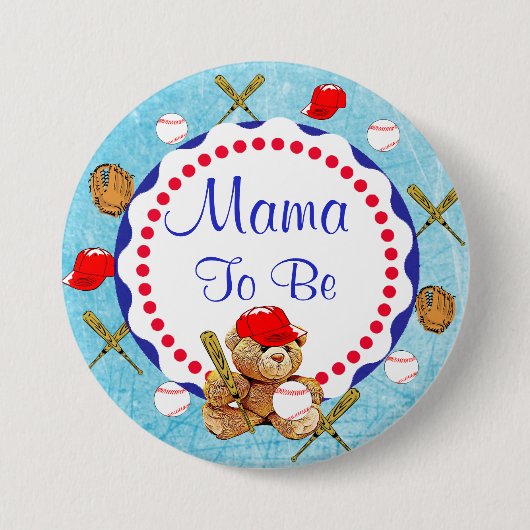 Baseball Teddy Bear Mama wird Babydusche Button (Vorderseite)