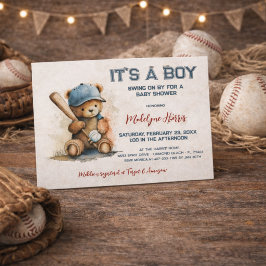 Baseball  Teddy Bear Watercolor Boy Baby Shower  Einladungspostkarte