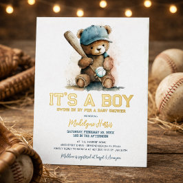 Baseball  Teddy Bear Watercolor Boy Baby Shower  Folieneinladung