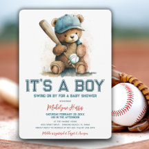 Baseball Teddy Bear Watercolor Boy Babydusche