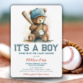 Baseball Teddy Bear Watercolor Boy Babydusche Einladung