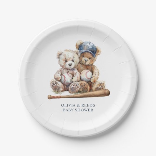Baseball Teddy Bears Twins Baby Dusche Pappteller (Vorderseite)