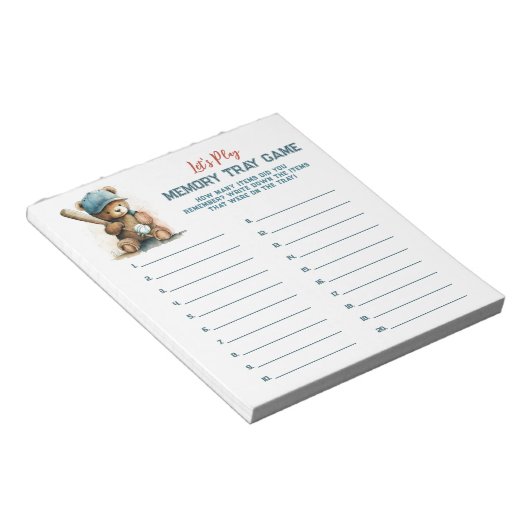 Baseball Teddy Boy Baby Shooting Memory Tray Game Notizblock (angewinkelt)