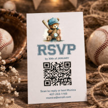 Baseball-Teddybär-Baby-Party QR-Code-RSVP