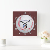 Baseball Textured Background Foto personalisieren Quadratische Wanduhr (Zuhause)