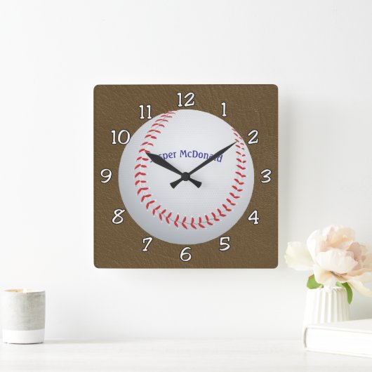 Baseball Textured Background Foto personalisieren Quadratische Wanduhr (Zuhause)