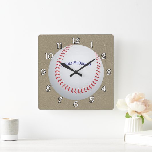 Baseball Textured Background Foto personalisieren Quadratische Wanduhr (Zuhause)