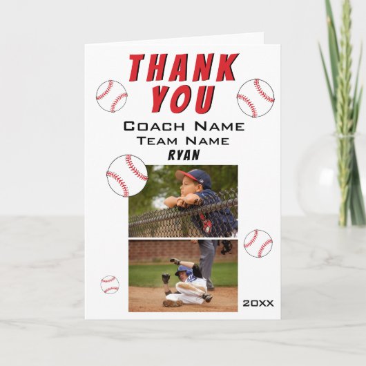 Baseball Thank you Coach 2 Photo Card Dankeskarte (Vorderseite)