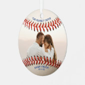 Baseball The Perfect Catch Couple Foto Weihnachten Ornament Aus Metall (Vorderseite links)