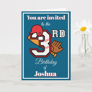 Baseball Thema Happy 3. Sport Geburtstag Einladung