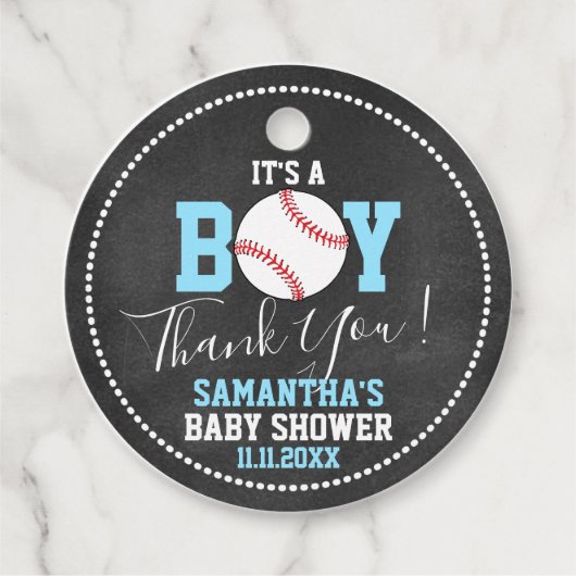 BASEBALL Theme Baby Dusche Chalkboard Blue Boy Geschenkanhänger (Vorderseite)