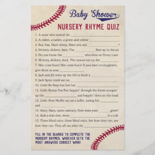 Baseball Theme Baby Dusche Kinderzimmer Rhyme Quiz Flyer
