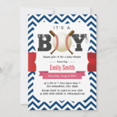 Baseball Theme Blue Zickzack Es ist eine Baby-Dusc Einladung (Vorderseite)
