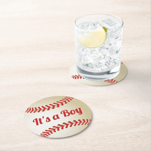 Baseball Theme Boy Baby Dusche Runder Pappuntersetzer (Vor Ort)
