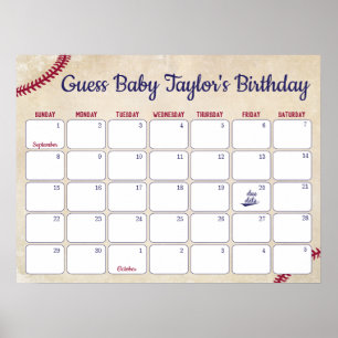 Baseball Themed Baby Birthday Vorhersagungs-Kalend Poster