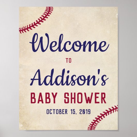 Baseball Themed Baby Dusche Begrüßungszeichen Plak Poster (Vorne)