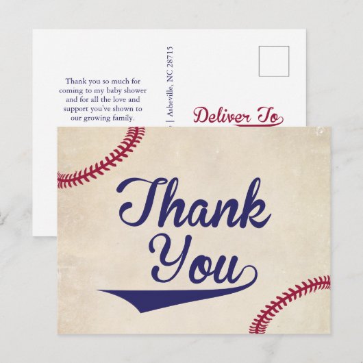 Baseball Themed Baby Dusche Danke Postkarten (Vorne/Hinten)