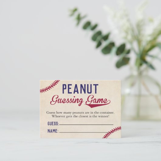 Baseball Themed Baby Dusche Erdnuss Guessing Spiel Visitenkarte (Stehend Vorderseite)