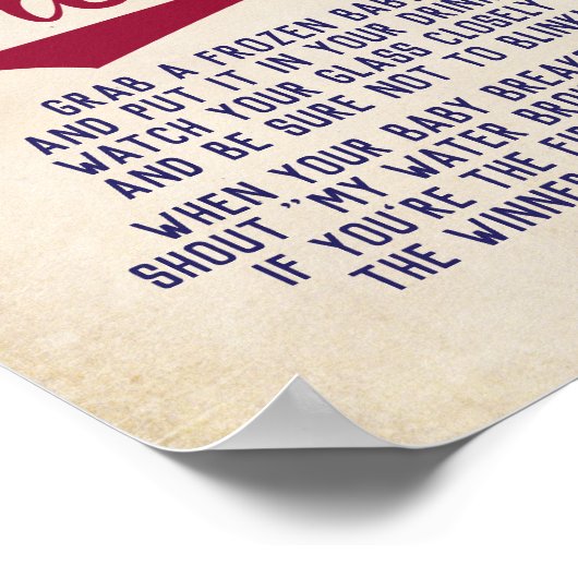 Baseball Themed Baby Dusche Mein Wasser Broke Spie Poster (Ecke)